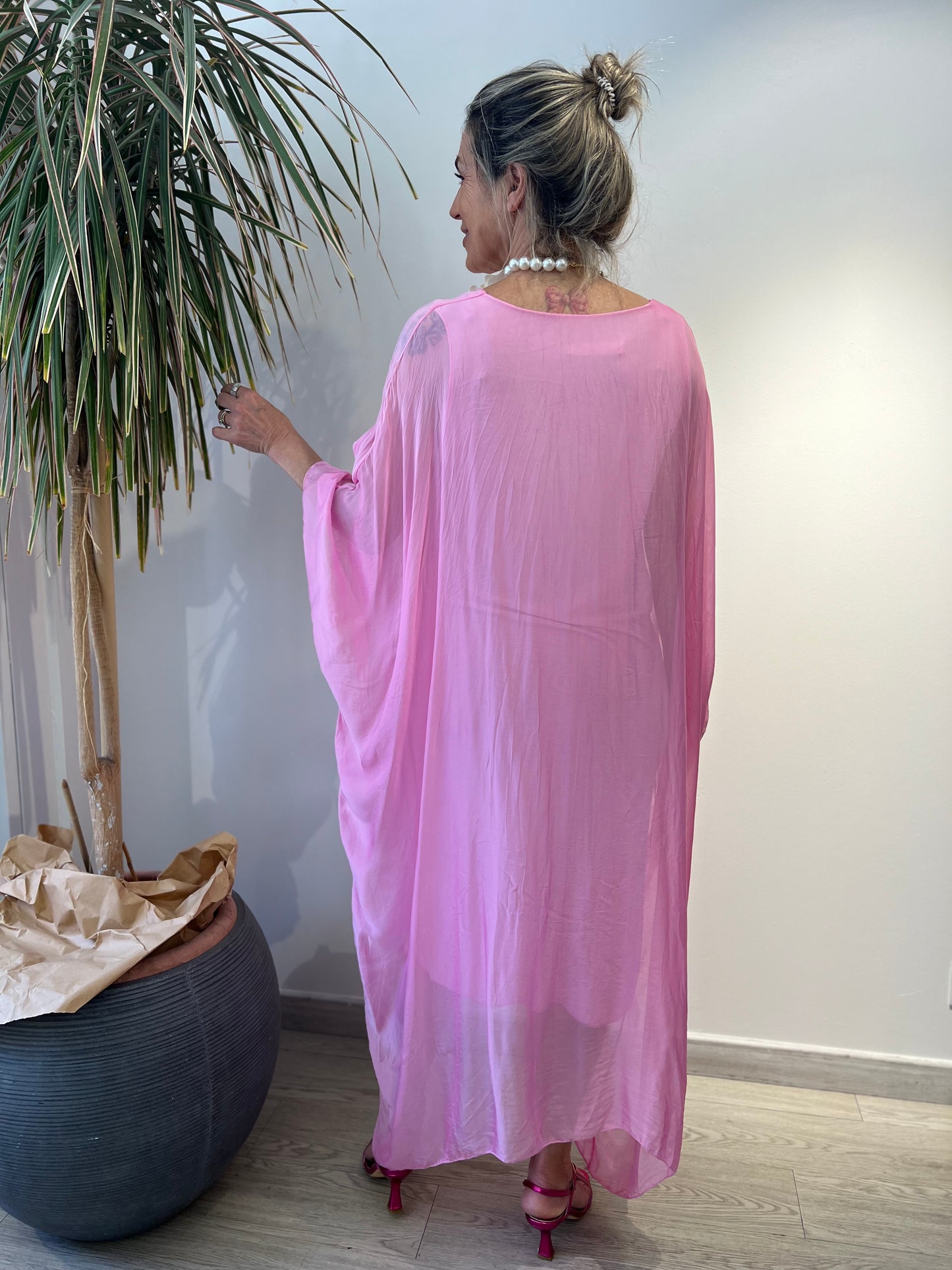 Vestido rosa baby kaftan com elastico