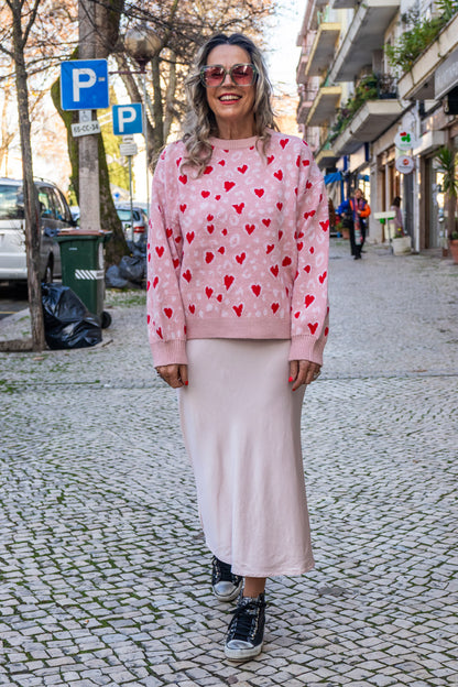 Camisola malha com corações rosa - Tendências Online Store