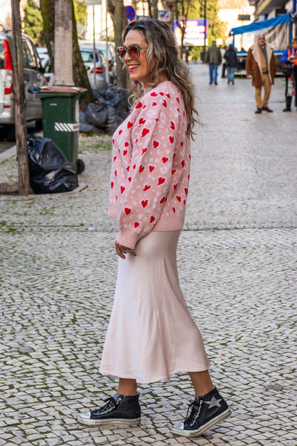 Camisola malha com corações rosa - Tendências Online Store