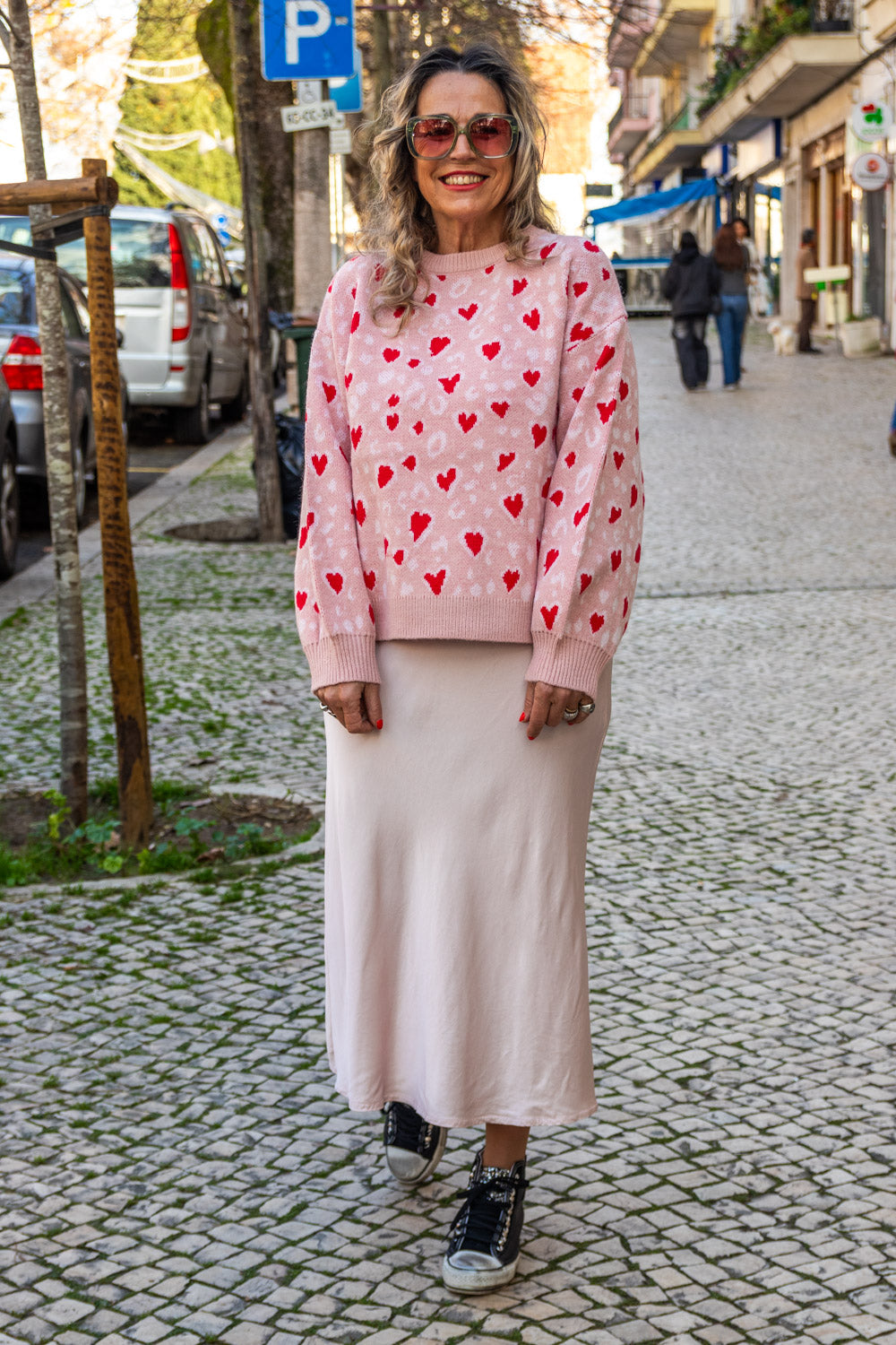 Camisola malha com corações rosa - Tendências Online Store