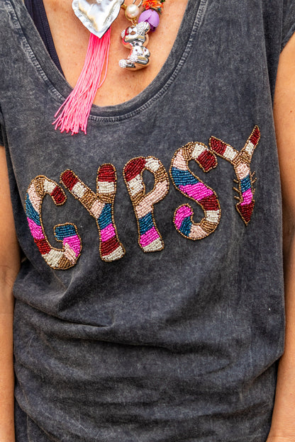 T-shirt gypsy bordado com miçangas