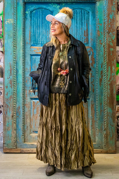 Casaco boho pele com franjas, forrado - Tendências Online Store